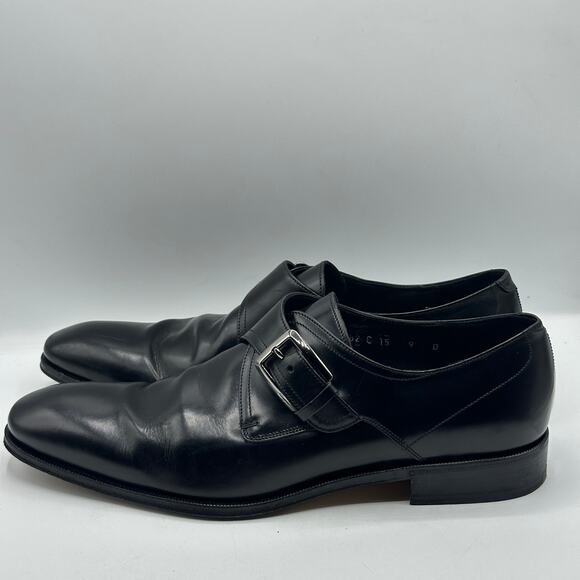 SALVATORE FERRAGAMO Lavorazione Leather Monk-Strap Shoes Black Sz 9 D $1475 - Picture 4 of 9